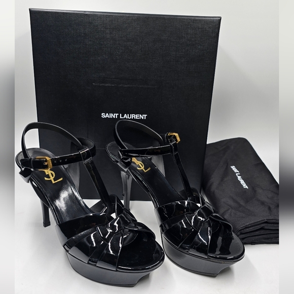 Yves Saint Laurent Shoes - YSL Tribute Platform Sandals Vitello Vernice Soft - 38